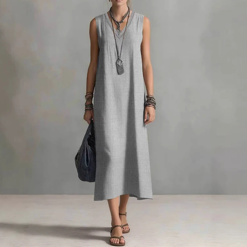 New Summer Casual Women V Neck Cotton Linen Dress Plus Size Women Sleeveless Loose Long Dress Women Beach Holiday Maxi Dresses
New Summer Casual Women V Neck Cotton Linen Dress Plus Size Women Sleeveless Loose Long Dress Women Beach Holiday Maxi Dresses