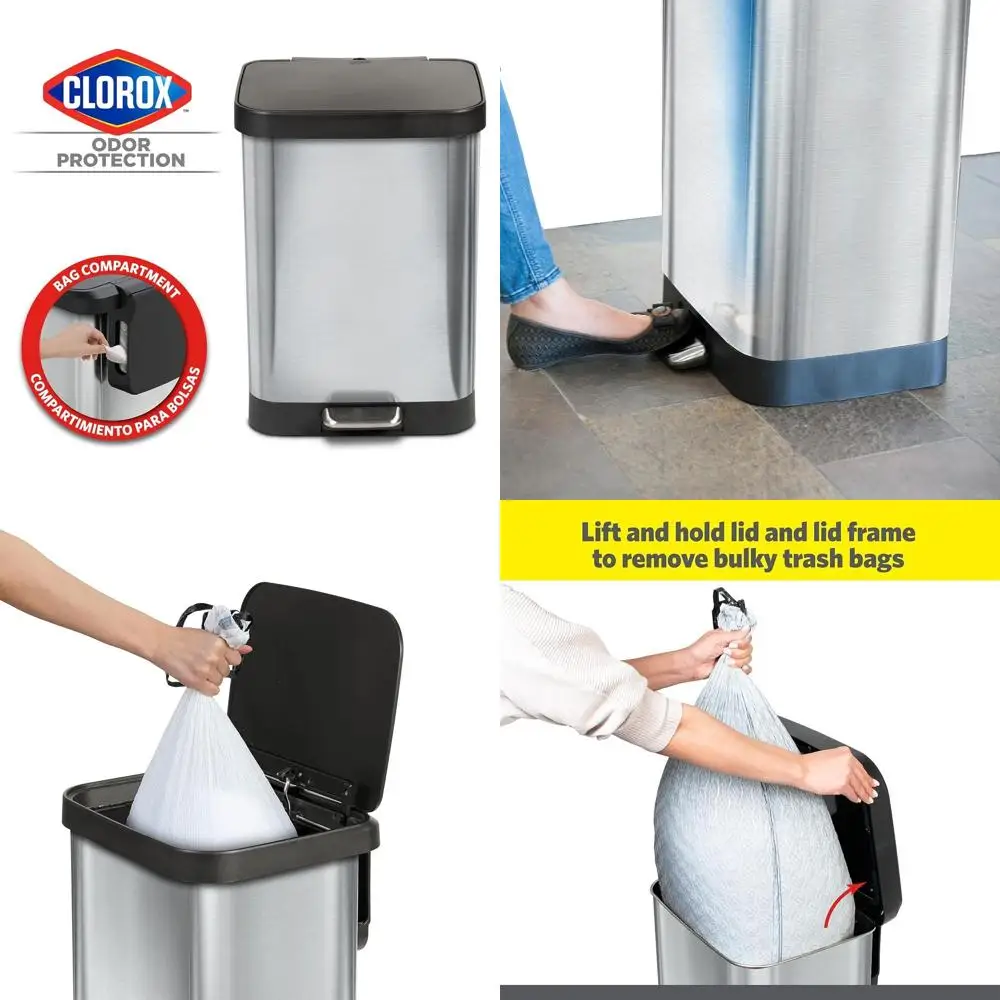13 Gallon Large Stainless Steel Step Trash Can with Soft Close Lid, Foot Pedal, and Odor Protection
13 Gallon Large Stainless Steel Step Trash Can with Soft Close Lid, Foot Pedal, and Odor Protection