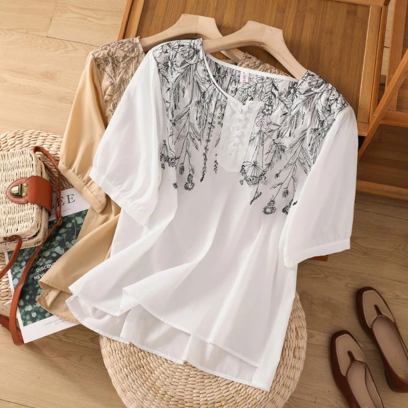 Chinese Style Women's Blouses New O-neck Vintage Clothing Loose Long Sleeves Top Summer Cotton Linen Embroidery Shirts
Chinese Style Women's Blouses New O-neck Vintage Clothing Loose Long Sleeves Top Summer Cotton Linen Embroidery Shirts