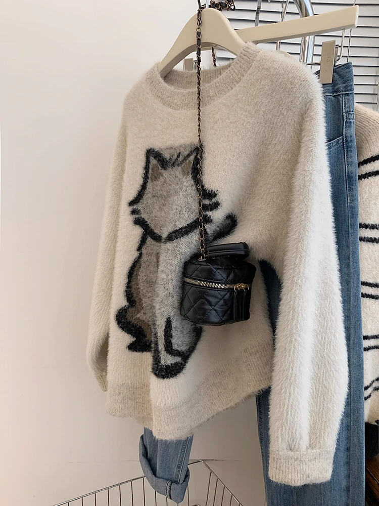 Lazy Style Loose Casual Sweater Pullover Fashion Mink Fluffy Long-sleeved Sweater Women Knitted Top Autumn Winter New
Lazy Style Loose Casual Sweater Pullover Fashion Mink Fluffy Long-sleeved Sweater Women Knitted Top Autumn Winter New