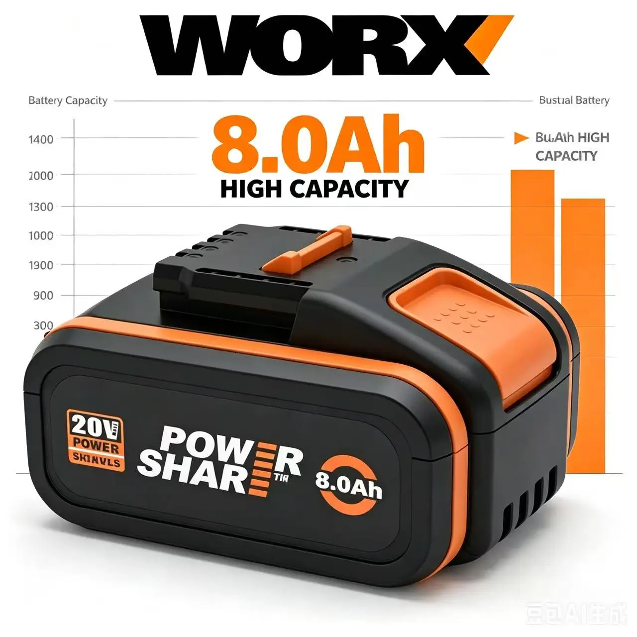 WORX 20V 8.0Ah High Output Battery WA3578 for WORX 20V Brushless Impact Drivers & Heavy Duty Tools
WORX 20V 8.0Ah High Output Battery WA3578 for WORX 20V Brushless Impact Drivers & Heavy Duty Tools