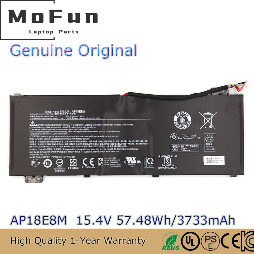 Brand New Original AP18E8M 15.4V 57.48Wh Laptop Battery for Acer AN515-45 / AN515-55 / AN515-56 /AN517-52
Brand New Original AP18E8M 15.4V 57.48Wh Laptop Battery for Acer AN515-45 / AN515-55 / AN515-56 /AN517-52