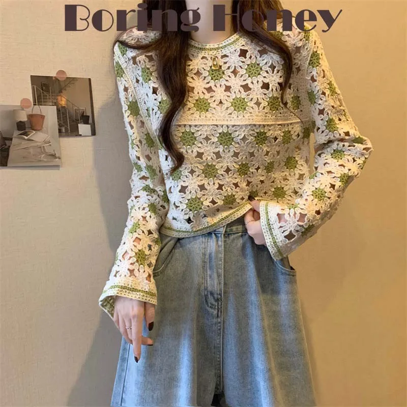 Boring Honey New Design Color Matching Blouse Crocheted Hollow Pullover Blouse Khaki Black T-Shirt All-Match Slim Top Women
Boring Honey New Design Color Matching Blouse Crocheted Hollow Pullover Blouse Khaki Black T-Shirt All-Match Slim Top Women