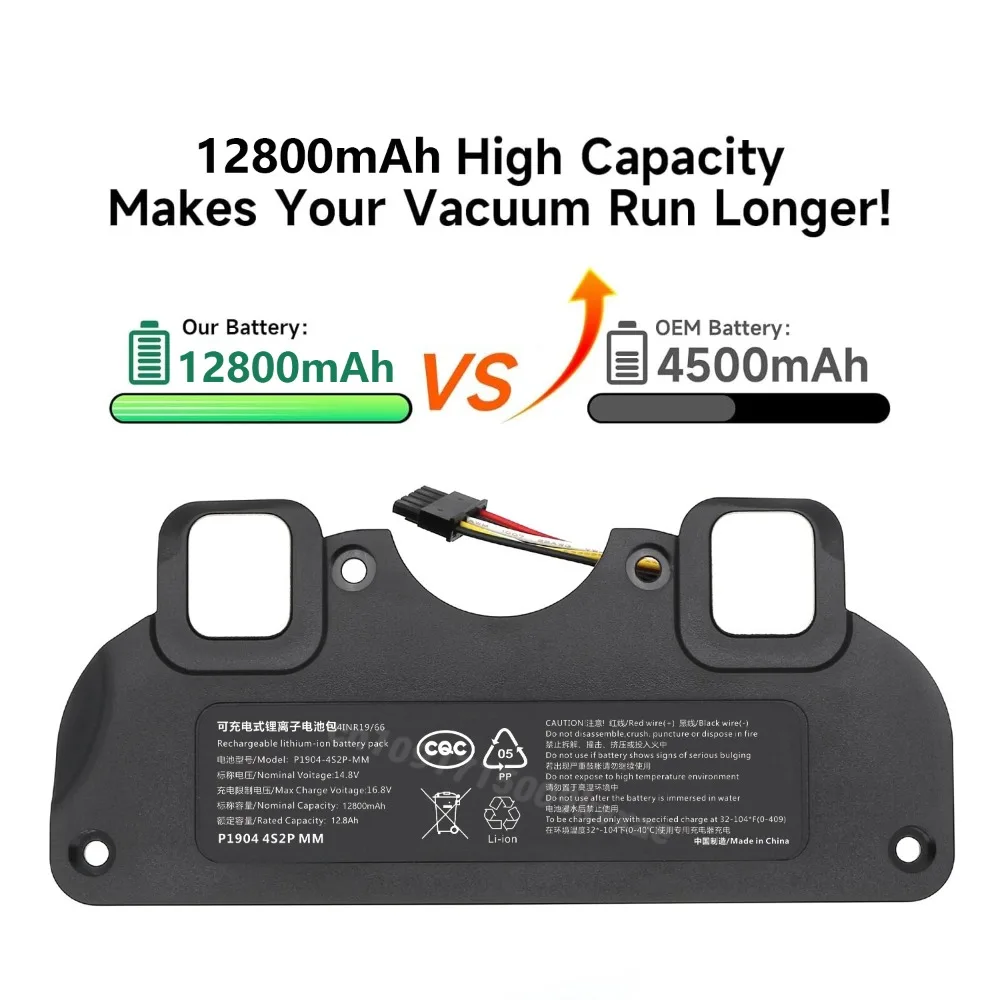 12800mAh High Capacity 14.4V Li-ion Rechargeable Battery for Conga 4090 4490 4590 4690 Robot Vacuum Cleaner
12800mAh High Capacity 14.4V Li-ion Rechargeable Battery for Conga 4090 4490 4590 4690 Robot Vacuum Cleaner