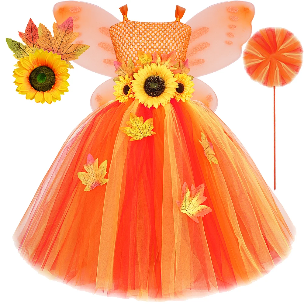 Maple Leaf Sunflower Fairy Costume Girls Fall Autumn Long Tutu Dress for Kids Thanksgiving Halloween Fancy Outfit with Wings Set
Maple Leaf Sunflower Fairy Costume Girls Fall Autumn Long Tutu Dress for Kids Thanksgiving Halloween Fancy Outfit with Wings Set