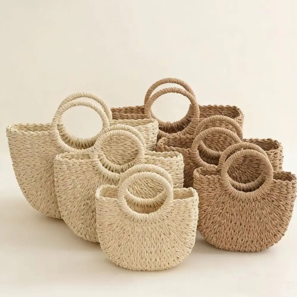 Solid Color Straw Woven Handbag Half-Moon Shape Bohemian Women Weaving Handbag Elegant Spacious Simple Shopping Bag Summer
Solid Color Straw Woven Handbag Half-Moon Shape Bohemian Women Weaving Handbag Elegant Spacious Simple Shopping Bag Summer