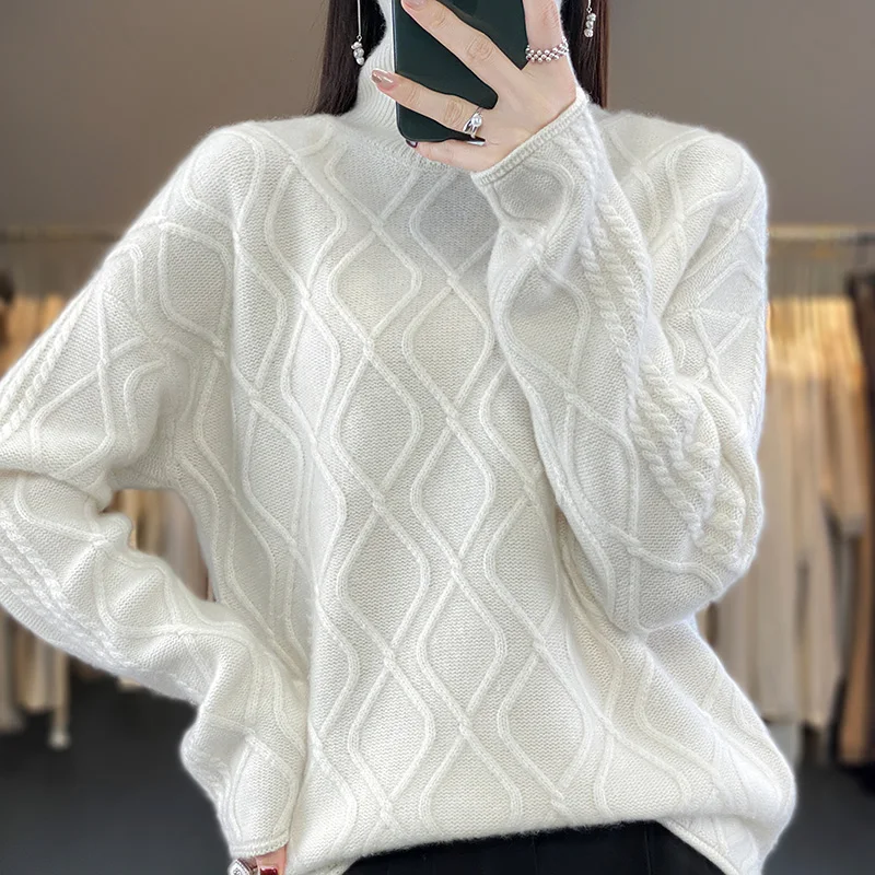 Cashmere Sweater Women Turtleneck Sweater Fall/Winter New 100%Pure Wool Sweater Knitting Loose Fashion High Neck Pullover Female
Cashmere Sweater Women Turtleneck Sweater Fall/Winter New 100%Pure Wool Sweater Knitting Loose Fashion High Neck Pullover Female
