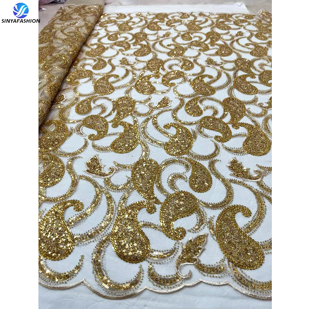 Sinya African Lace Fabric High Quality Lace Gold Luxury French Tulle Sequins Bridal Beaded Lace Fabric For Evening Wedding Dress
Sinya African Lace Fabric High Quality Lace Gold Luxury French Tulle Sequins Bridal Beaded Lace Fabric For Evening Wedding Dress