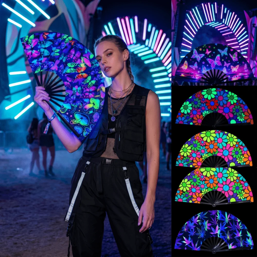 Chinese Style 33cm Rave Hand Fan UV Glow Folding Kung Fu Fan Reflective Surface Fluorescent Popping Fan Carnival
Chinese Style 33cm Rave Hand Fan UV Glow Folding Kung Fu Fan Reflective Surface Fluorescent Popping Fan Carnival
