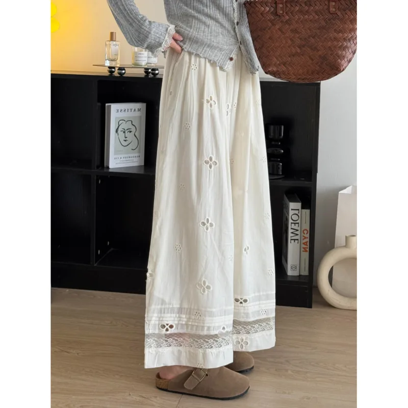 Women Hollow Out Lace Wide Leg Pants Summer Elastic Waist Loose Pocket Korean Casual Pant
Women Hollow Out Lace Wide Leg Pants Summer Elastic Waist Loose Pocket Korean Casual Pant