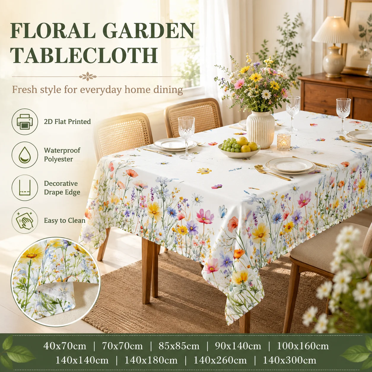Floral Garden Botanical Tablecloth Waterproof Polyester 2D Flat Printed Table Cover For Dining Room Kitchen Home Spring Summer
Floral Garden Botanical Tablecloth Waterproof Polyester 2D Flat Printed Table Cover For Dining Room Kitchen Home Spring Summer