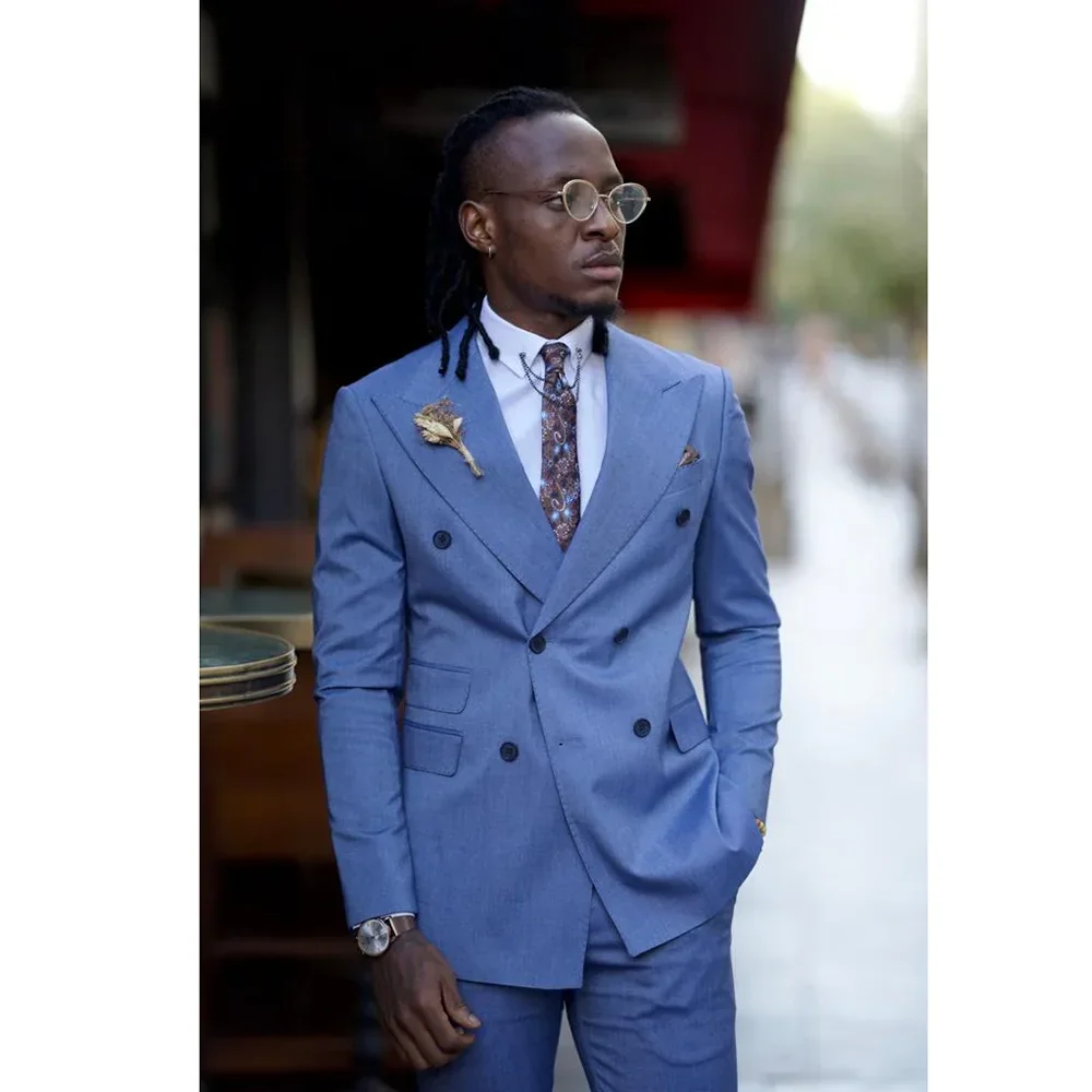 Summer Blue Suits for Men Two Piece Fashion Peak Lapel Double Breasted Smart Casual Male Clothing Wedding Party Tuxedo Slim
Summer Blue Suits for Men Two Piece Fashion Peak Lapel Double Breasted Smart Casual Male Clothing Wedding Party Tuxedo Slim
