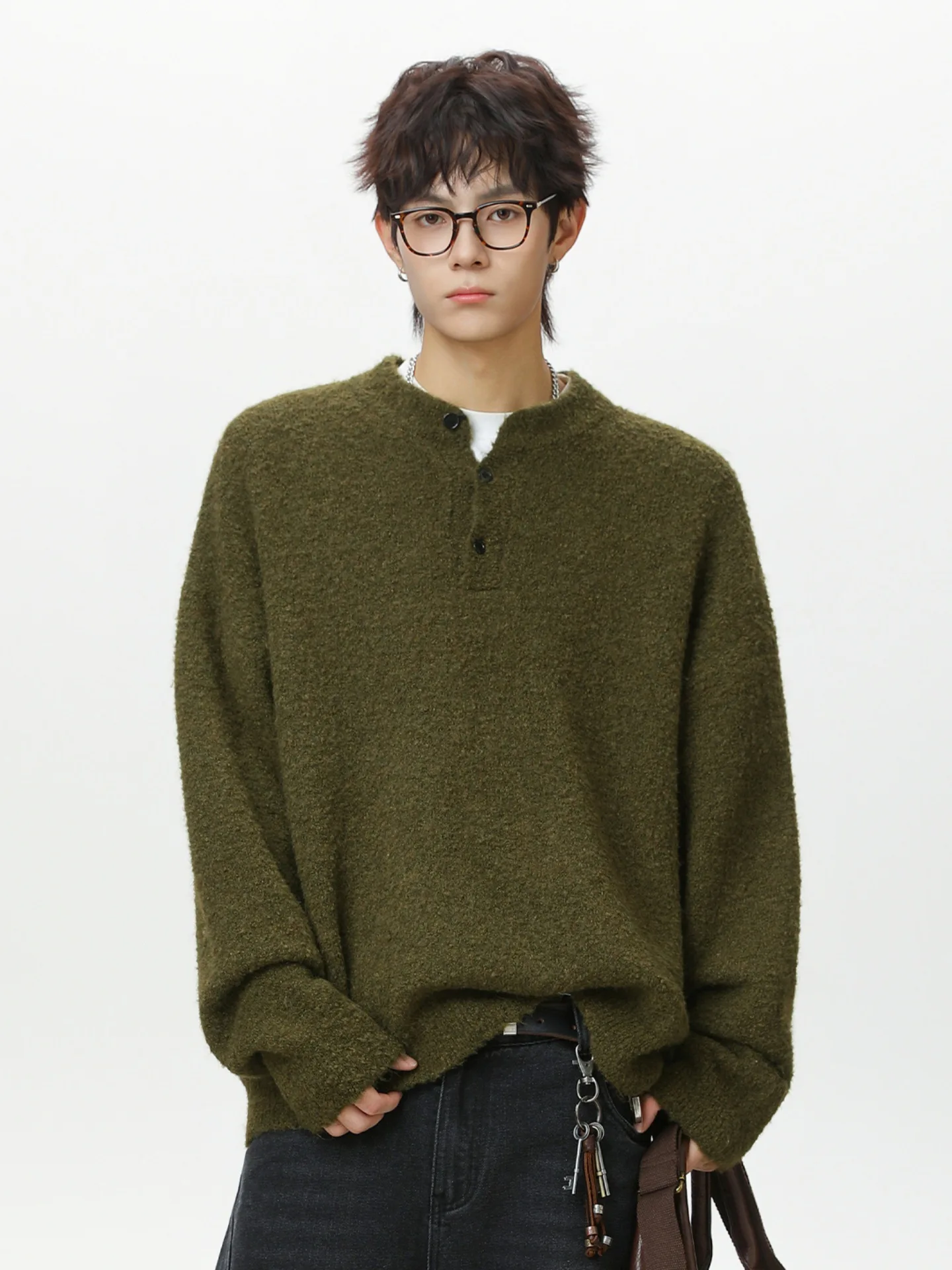 Retro Old Money Henry Collar Polo Knit Sweater for Men Thickened Warm Winter Sweater Lazy Style Pullover Sweater Jacket 
Retro Old Money Henry Collar Polo Knit Sweater for Men Thickened Warm Winter Sweater Lazy Style Pullover Sweater Jacket