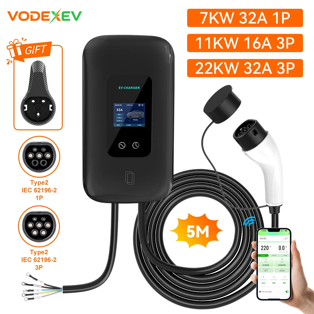 VODEXEV 7KW 11KW 22KW EV Charger Wallbox Type2 IEC62196 32A EVSE 2.8inch Screen Current Adjustable Wall Mounted Charging Station
VODEXEV 7KW 11KW 22KW EV Charger Wallbox Type2 IEC62196 32A EVSE 2.8inch Screen Current Adjustable Wall Mounted Charging Station