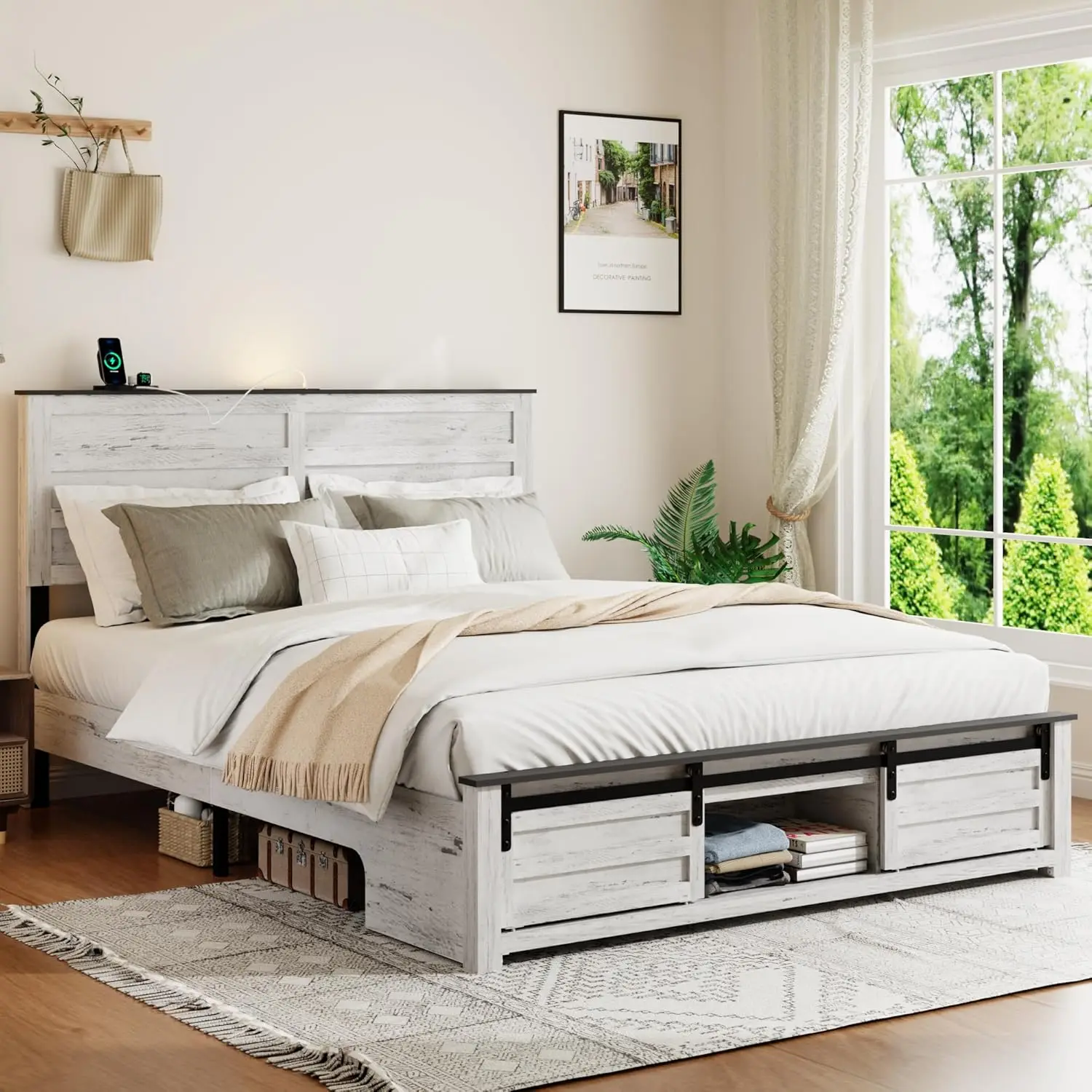 Wooden Queen Size Bed Frame With Headboard, Farmhouse Storage Bedframe With Sliding Barn Door Footboard, Customized
Wooden Queen Size Bed Frame With Headboard, Farmhouse Storage Bedframe With Sliding Barn Door Footboard, Customized