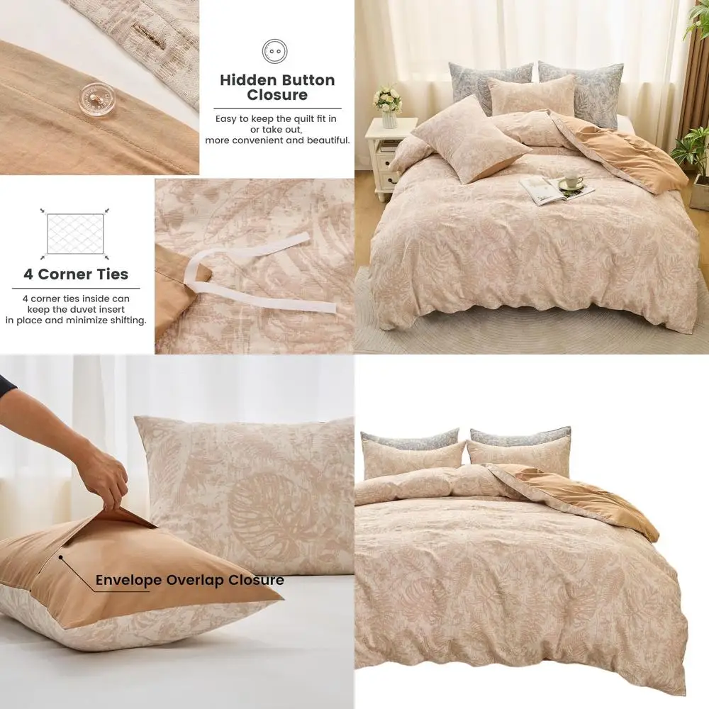 Cotton Jacquard 3-Piece Duvet Cover Set with Monstera Pattern, Brown, Queen Size
Cotton Jacquard 3-Piece Duvet Cover Set with Monstera Pattern, Brown, Queen Size