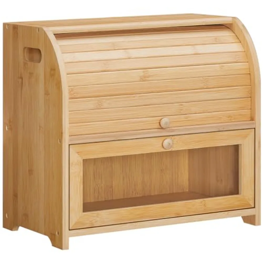 Bread Box Bamboo Bread Box for Kitchen Countertop 2 Tier Roll-Top Bread Bin Food Storage Box Large Capacity Keeper Wooden Stora
Bread Box Bamboo Bread Box for Kitchen Countertop 2 Tier Roll-Top Bread Bin Food Storage Box Large Capacity Keeper Wooden Stora