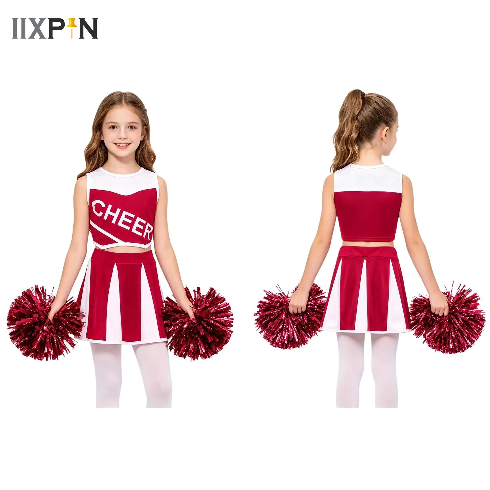 Cheerleading Dance Costume For Big Girls Sleeveless Letters Printed Crop Top With Pleated Skirt And 2Pcs Flower Balls Hallowwen
Cheerleading Dance Costume For Big Girls Sleeveless Letters Printed Crop Top With Pleated Skirt And 2Pcs Flower Balls Hallowwen