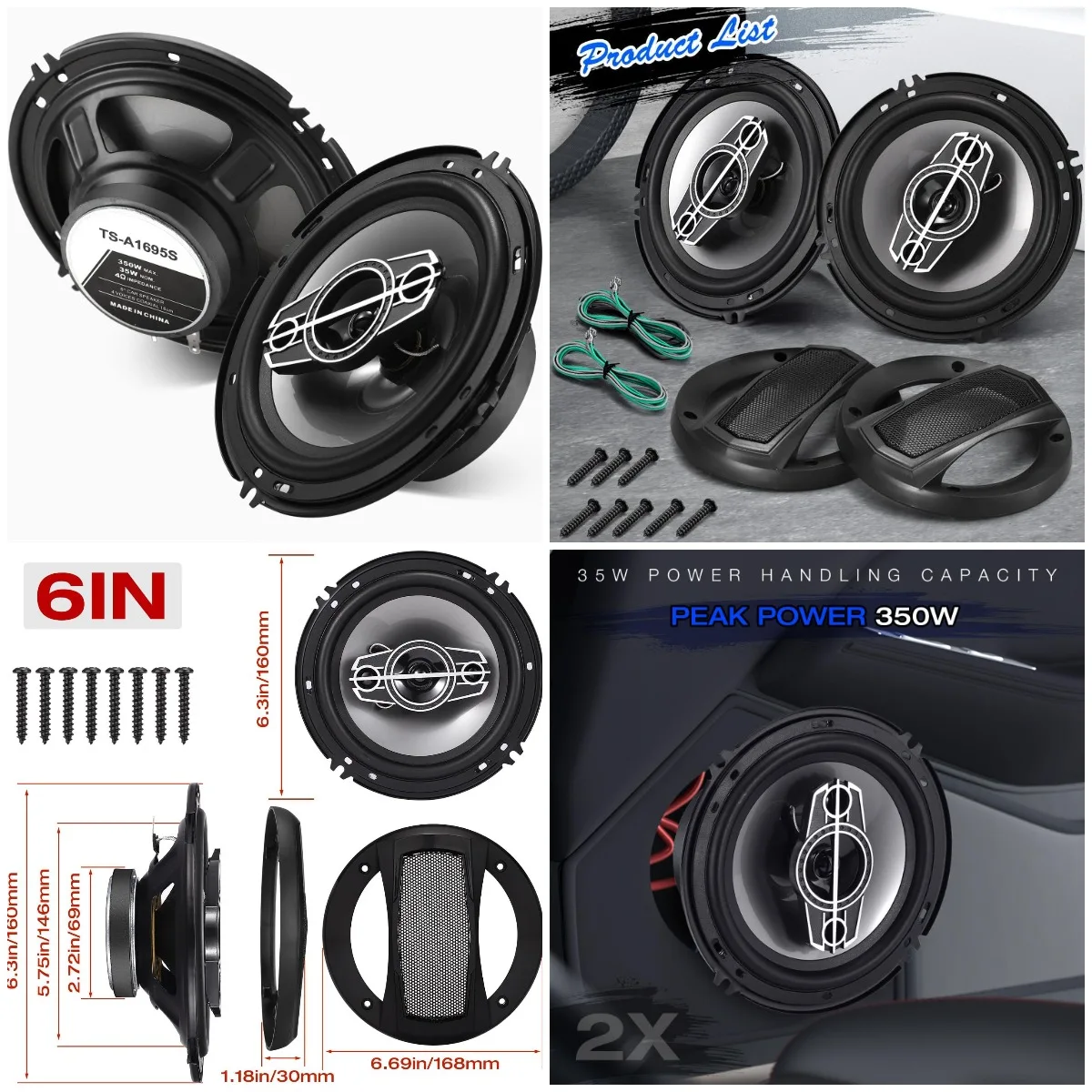 4-Way Dome Tweeters Coaxial Car Speakers, 350W, 4 Ohm, PEI Dome, Universal Replacement (Pair)
4-Way Dome Tweeters Coaxial Car Speakers, 350W, 4 Ohm, PEI Dome, Universal Replacement (Pair)