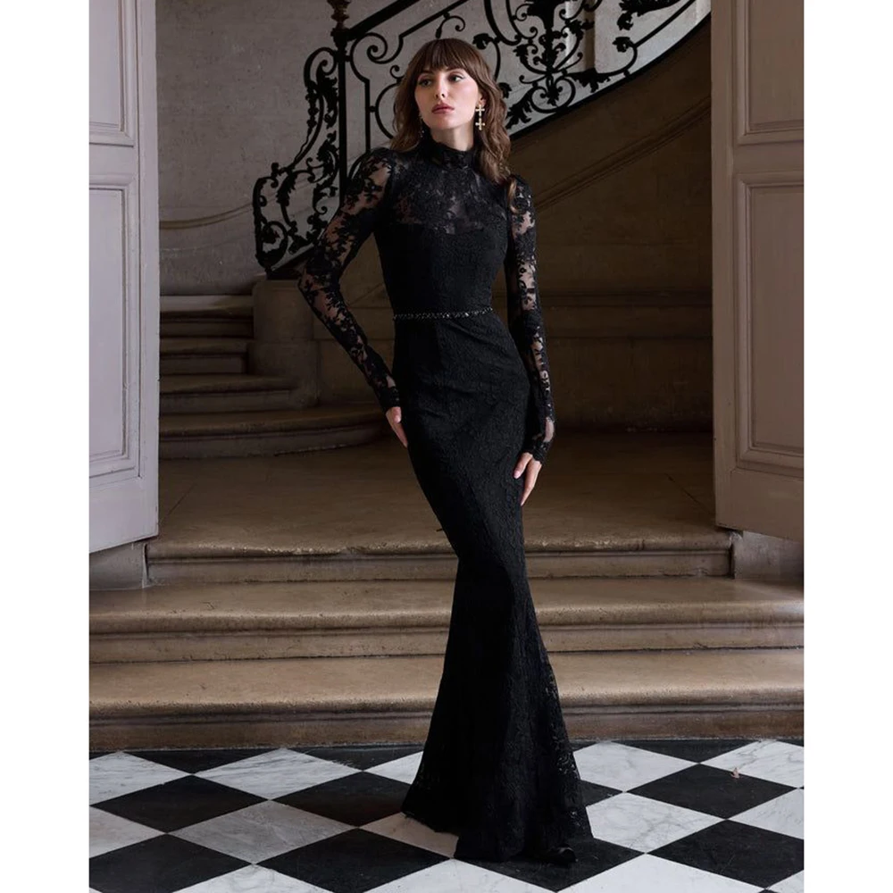 Customized Black Lace Evening Dresses O-neck Long Sleeve Long Mermaid Prom Dresses Floor-Length Cocktail Evening Party Dresses
Customized Black Lace Evening Dresses O-neck Long Sleeve Long Mermaid Prom Dresses Floor-Length Cocktail Evening Party Dresses