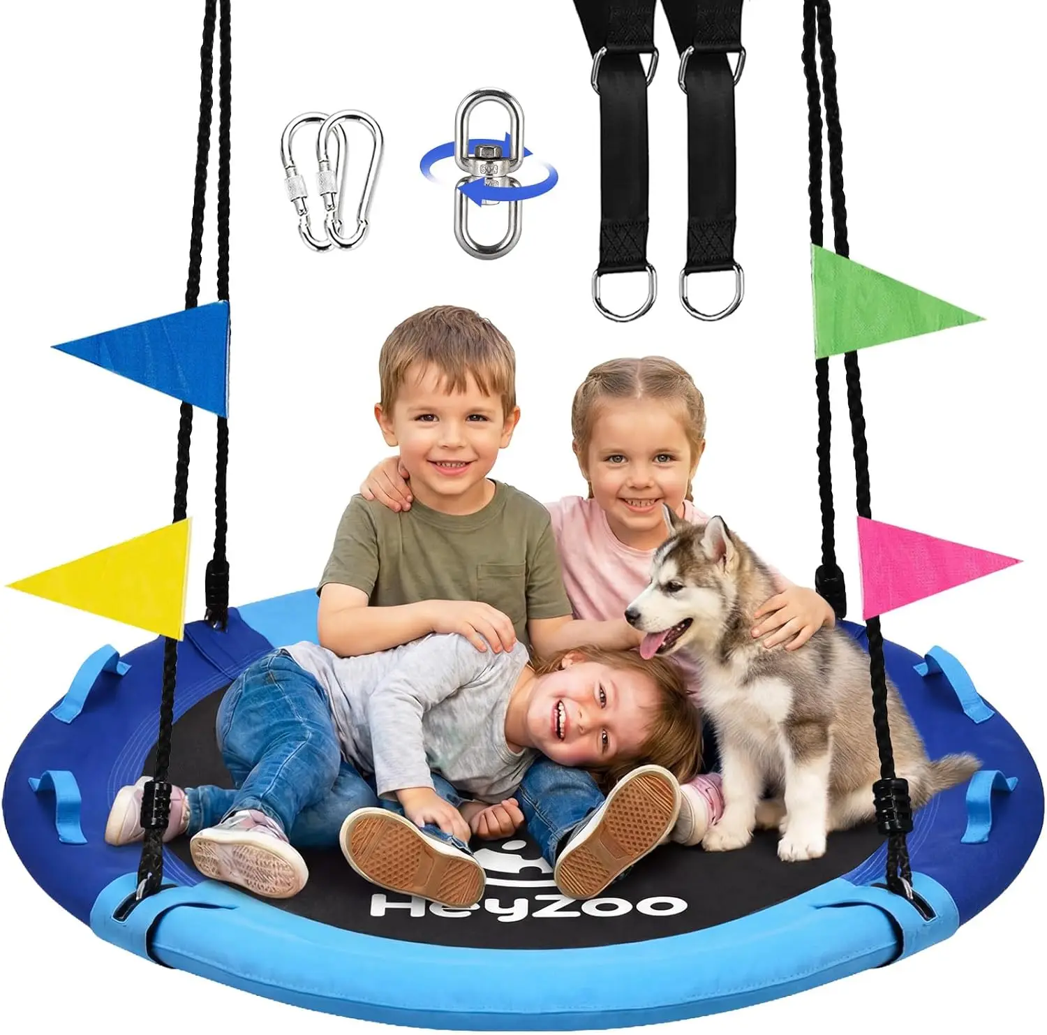 43" Saucer Swing for Kids & Adults, 900lbs Capacity, 360° Swivel, Adjustable Straps, Blue
43" Saucer Swing for Kids & Adults, 900lbs Capacity, 360° Swivel, Adjustable Straps, Blue