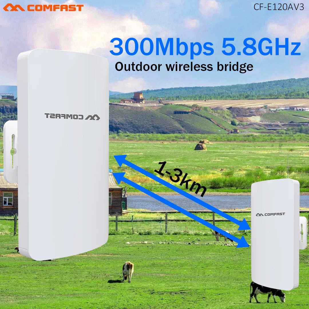 COMFAST 3KM 300Mbps Outdoor Wireless Bridge Access Point 5.8GHz with 11dBi WiFi Antenna Nanostation Router 2pcs Set for Extended
COMFAST 3KM 300Mbps Outdoor Wireless Bridge Access Point 5.8GHz with 11dBi WiFi Antenna Nanostation Router 2pcs Set for Extended