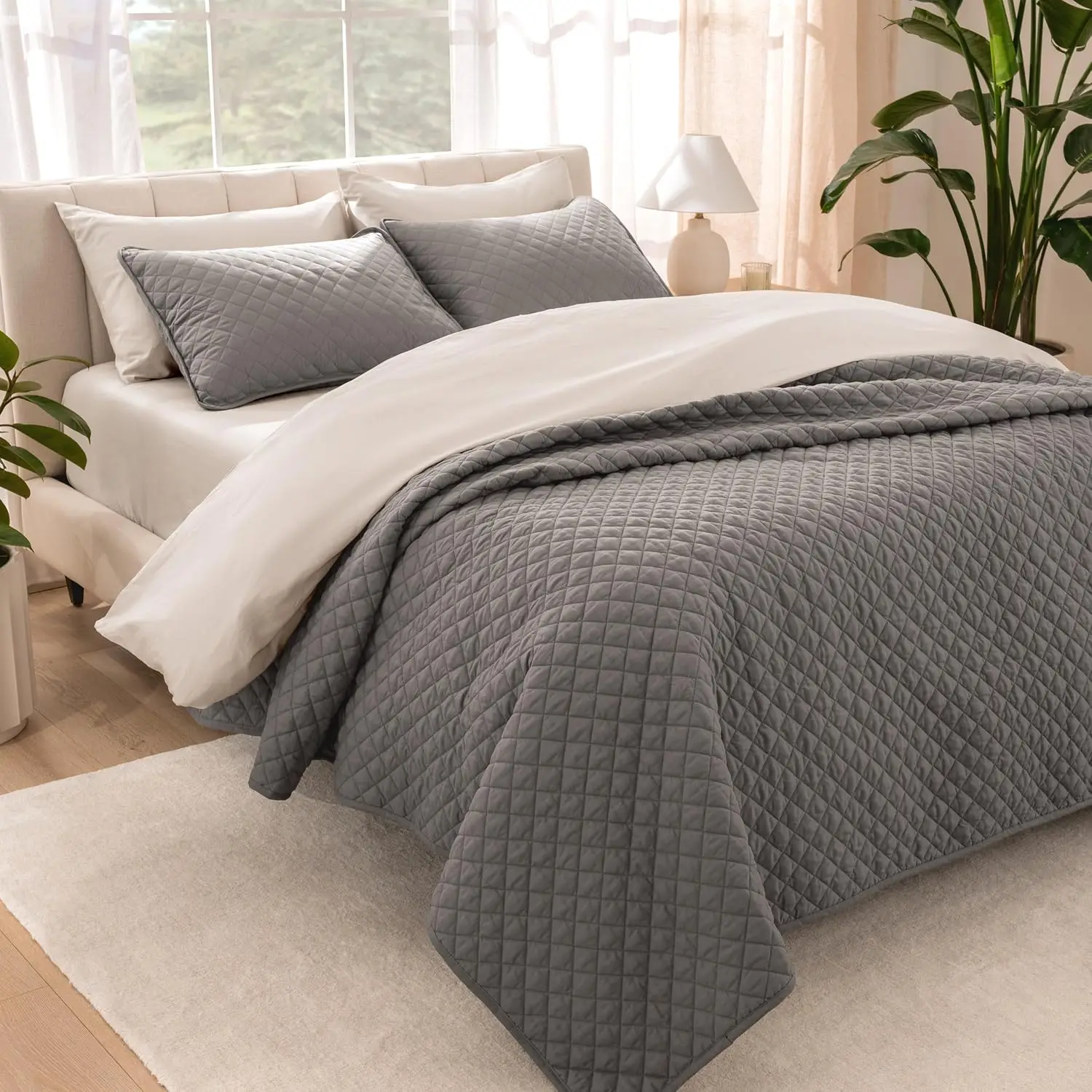 King Size Lightweight Coverlet Set - 3 Piece Bedspread with Pillow Shams for All-Season Use, Grey
King Size Lightweight Coverlet Set - 3 Piece Bedspread with Pillow Shams for All-Season Use, Grey