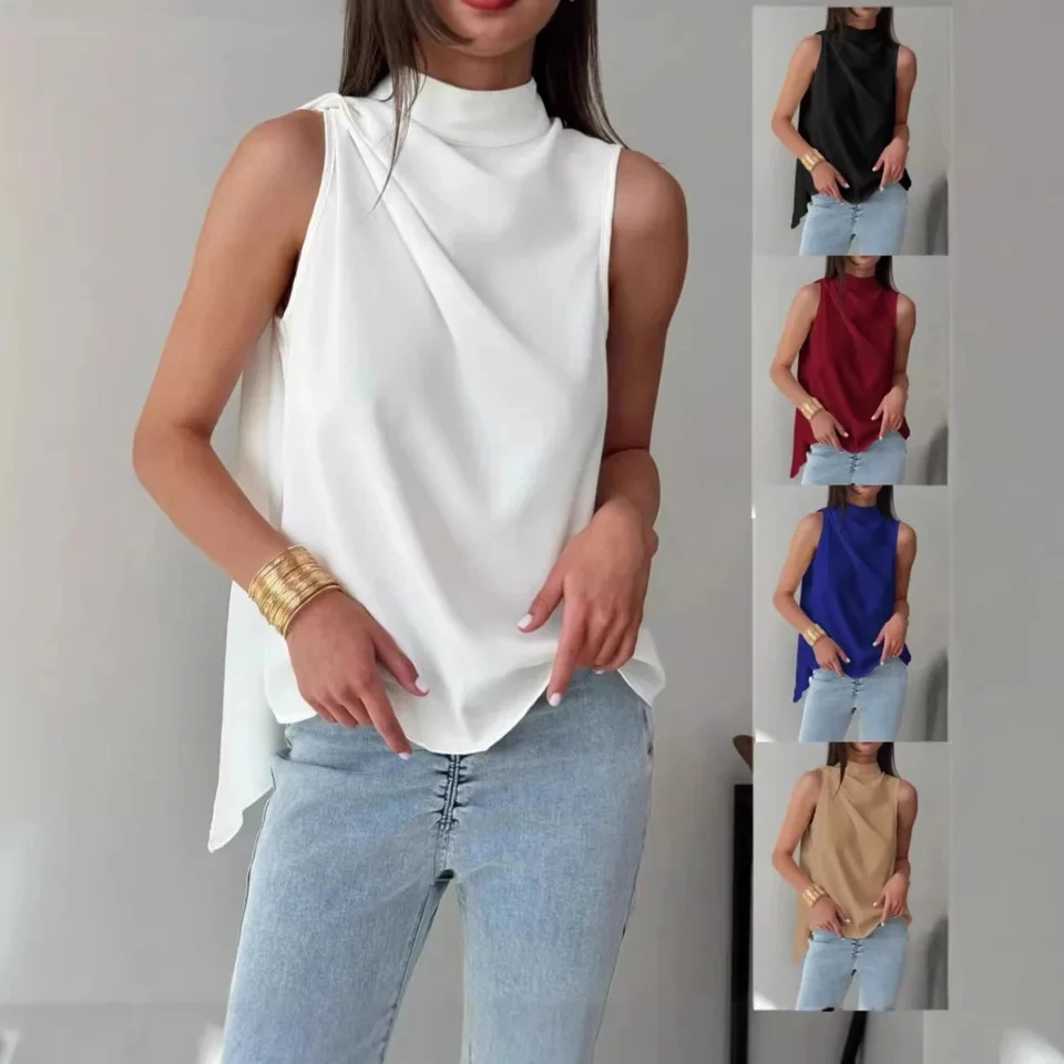 2026 New Fashion Casual Turtle Neck Solid Color Sleeveless Streamer Top Women Loose Draping Chiffon Shirt
2026 New Fashion Casual Turtle Neck Solid Color Sleeveless Streamer Top Women Loose Draping Chiffon Shirt