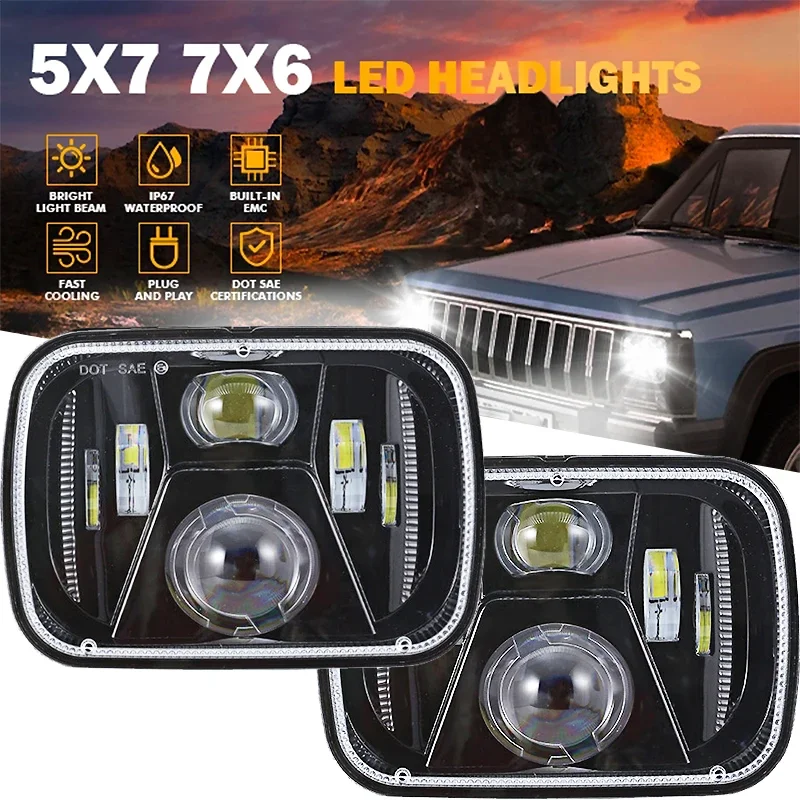 1pair 7x6 5x7inch 12V Car LED Headlight Work Lights With DRL Hi-Lo Square Headlamps for Jeep YJ Cherokee XJ Ford Chevrolet GMC
1pair 7x6 5x7inch 12V Car LED Headlight Work Lights With DRL Hi-Lo Square Headlamps for Jeep YJ Cherokee XJ Ford Chevrolet GMC