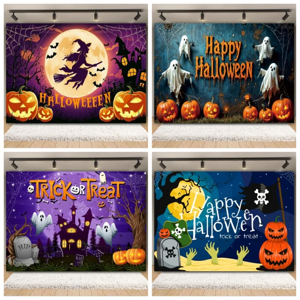 Happy Halloween Party Decor Backdrop Horror Moon Castle Graveyard Pumpkin Witch Bat Ghost Halloween Eve Photography Background
Happy Halloween Party Decor Backdrop Horror Moon Castle Graveyard Pumpkin Witch Bat Ghost Halloween Eve Photography Background