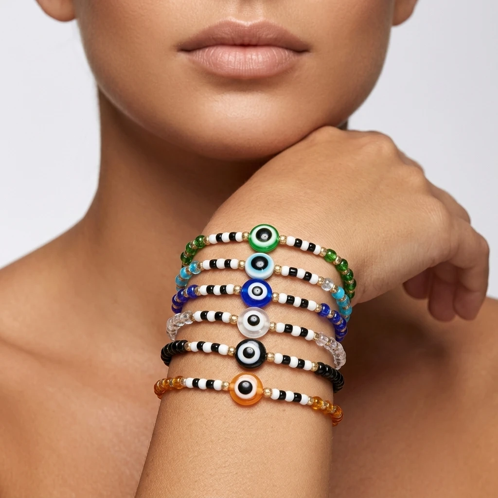 6pcs Glass Beaded Bohemian Evil Eye Stretch Bracelets Set Round Bead Stackable Bracelet For Women
6pcs Glass Beaded Bohemian Evil Eye Stretch Bracelets Set Round Bead Stackable Bracelet For Women