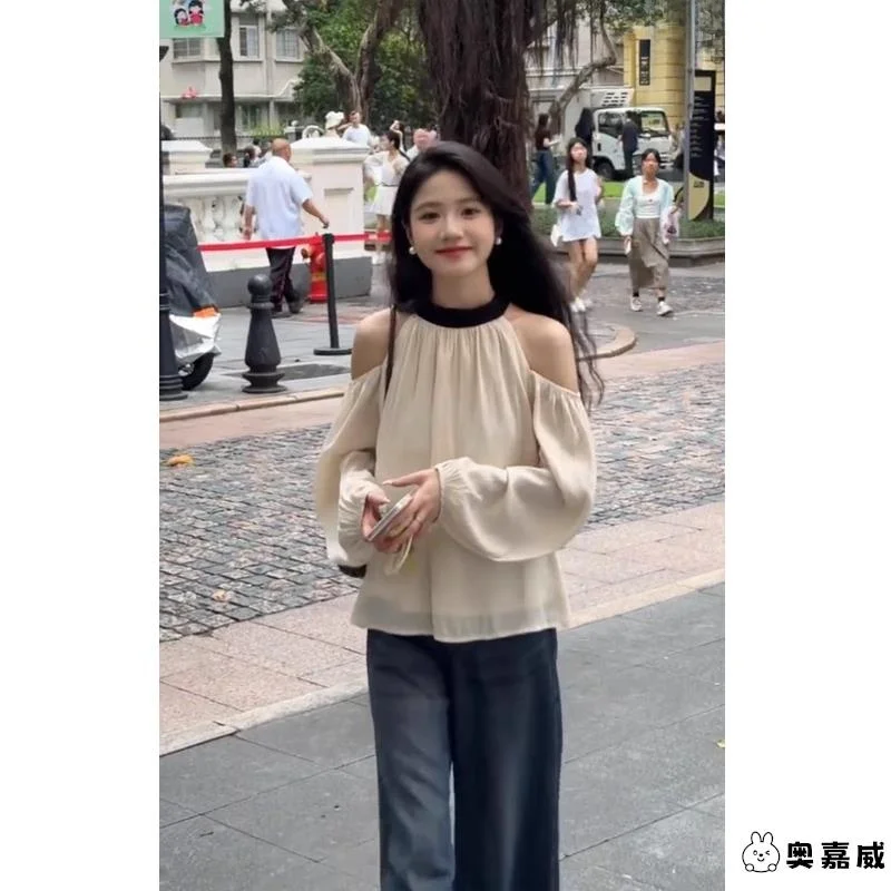 Elegant Off-Shoulder Chiffon Shirt Women's Early Spring Slimming Loose Lantern Sleeve Shirt Stylish Surprising Top
Elegant Off-Shoulder Chiffon Shirt Women's Early Spring Slimming Loose Lantern Sleeve Shirt Stylish Surprising Top