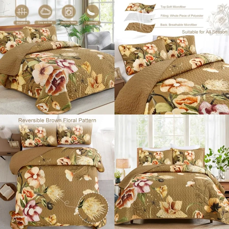 Floral Quilt Set Size 3 Pieces Botanical Flower Quilt Coverlet Set Soft Microfiber Lightweight Quilted Bedspread for All Season
Floral Quilt Set Size 3 Pieces Botanical Flower Quilt Coverlet Set Soft Microfiber Lightweight Quilted Bedspread for All Season