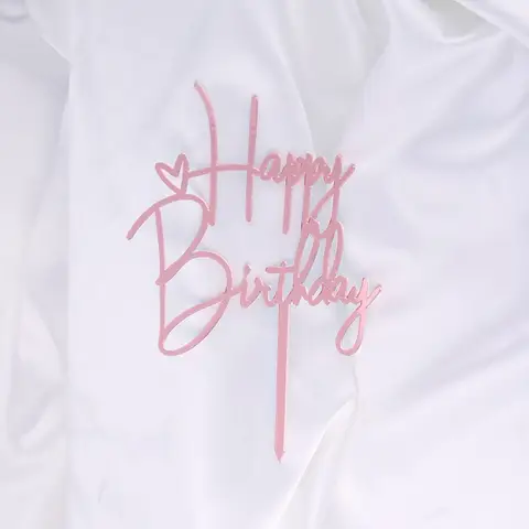 2-Pack Black & Rose Golden Happy Birthday Cake Toppers - Elegant Cursive Font Acrylic Decorative Signs for Birthday Party Decor