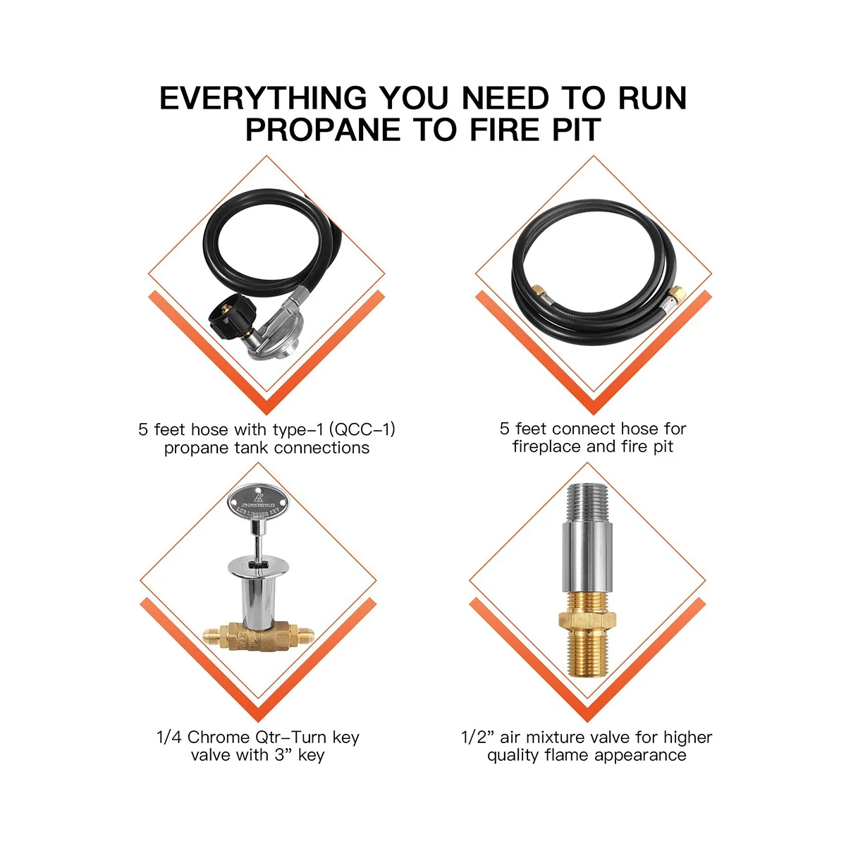 Burner Connection Kit, Propane Fire Pit Replacement with 1/2In Control Valve Key Set, Adjustable Pressure Regulator Hose
Burner Connection Kit, Propane Fire Pit Replacement with 1/2In Control Valve Key Set, Adjustable Pressure Regulator Hose