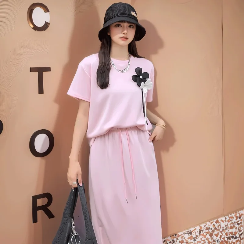 Elegant 3D Flowers Short Sleeve Women's Summer Vintage Two Piece sets Loose Fashion Split Skirt Women T-Shirt Skirt Sets 2024
Elegant 3D Flowers Short Sleeve Women's Summer Vintage Two Piece sets Loose Fashion Split Skirt Women T-Shirt Skirt Sets 2024