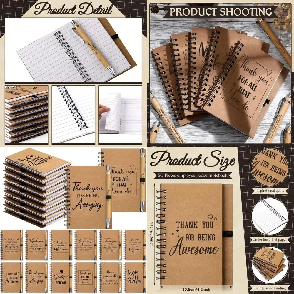 50 Pcs Kraft Notebooks & Bamboo Pens - Inspirational Gifts for Staff, Teachers, Volunteers & Nurses
50 Pcs Kraft Notebooks & Bamboo Pens - Inspirational Gifts for Staff, Teachers, Volunteers & Nurses