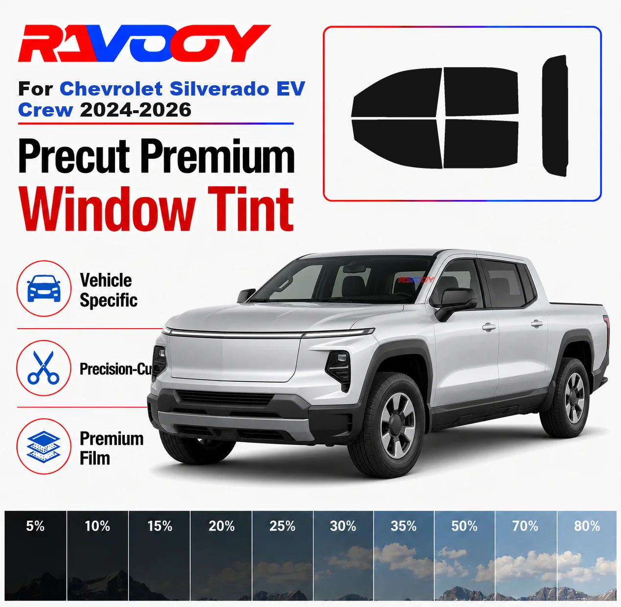 Premium Precut Window Tint Kit Front Rear Windows Rear Windshield For Chevrolet Silverado EV Crew 2024-2026 Nano Ceramic Film
Premium Precut Window Tint Kit Front Rear Windows Rear Windshield For Chevrolet Silverado EV Crew 2024-2026 Nano Ceramic Film