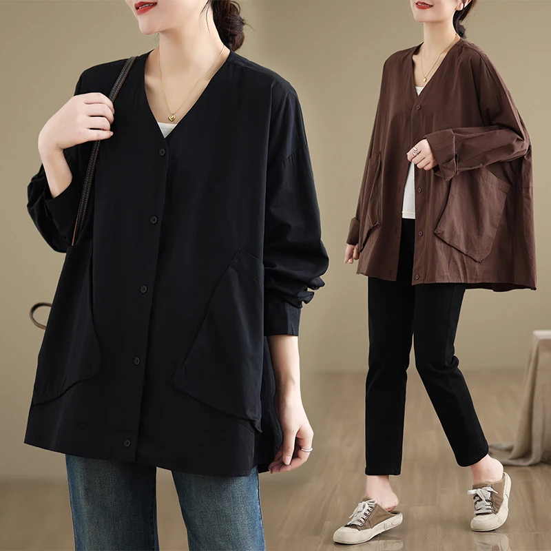 Slim Fit Long Sve V-Ne Casual irt Outerwear Women's Color Large Size Double ket irt Cardigan for plus Size
Slim Fit Long Sve V-Ne Casual irt Outerwear Women's Color Large Size Double ket irt Cardigan for plus Size