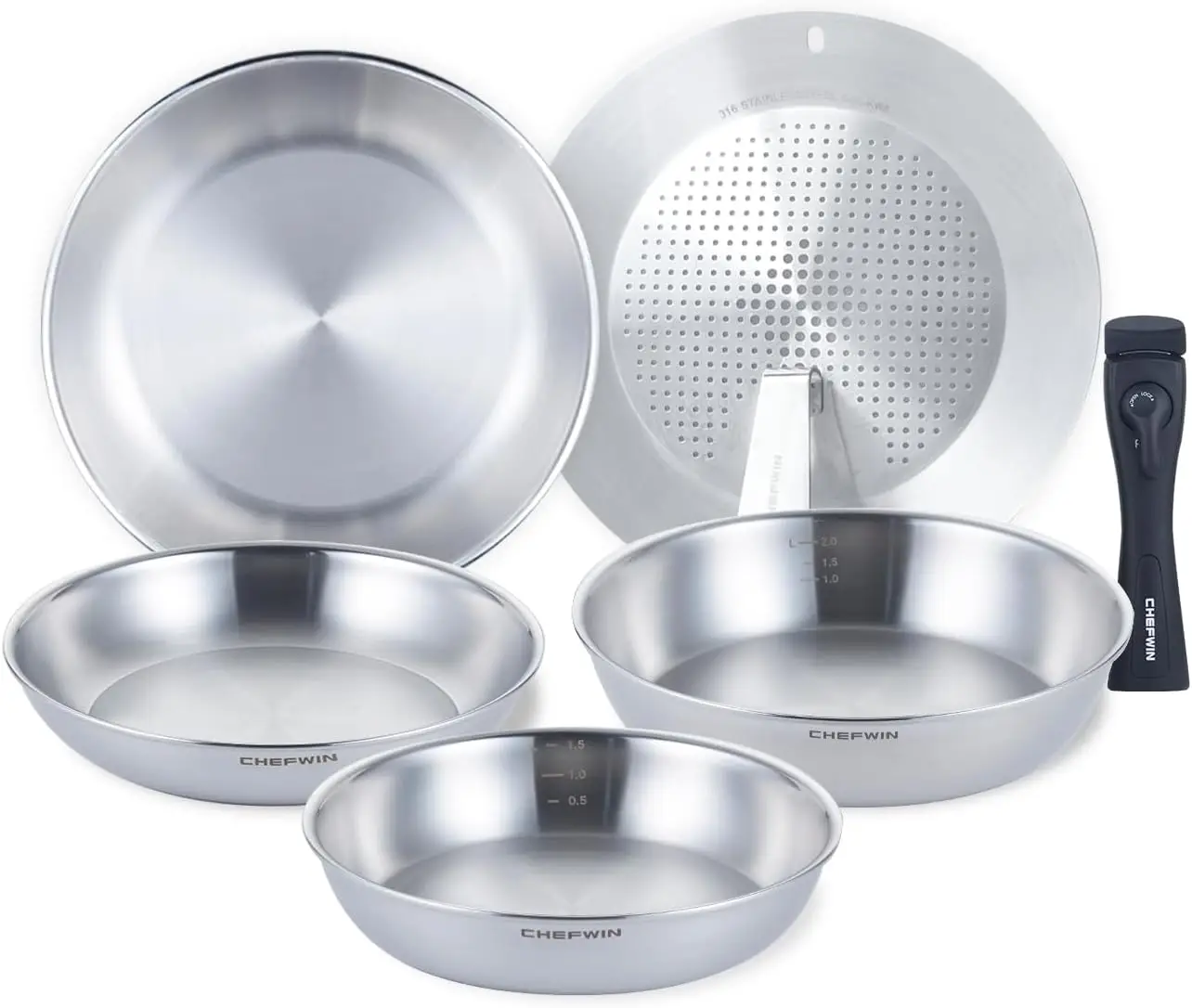 316 Stainless Steel Removable Handle Cookware, 5-Ply Stackable Cookware Set, 6-Piece Pans with Universal Lid, Induction Compatib
316 Stainless Steel Removable Handle Cookware, 5-Ply Stackable Cookware Set, 6-Piece Pans with Universal Lid, Induction Compatib