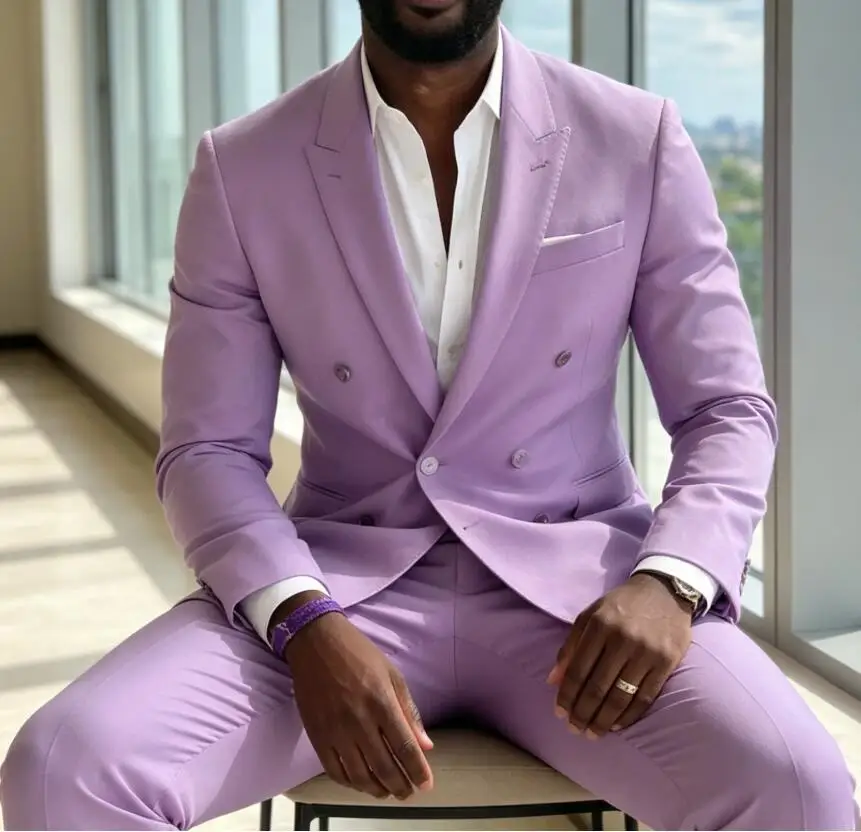 New Lavender Suits for Men Double Breasted Peaked Lapel Wedding Two-pieces (Jacket+Pants) Slim Fit Business Banquet Trajes Homme
New Lavender Suits for Men Double Breasted Peaked Lapel Wedding Two-pieces (Jacket+Pants) Slim Fit Business Banquet Trajes Homme