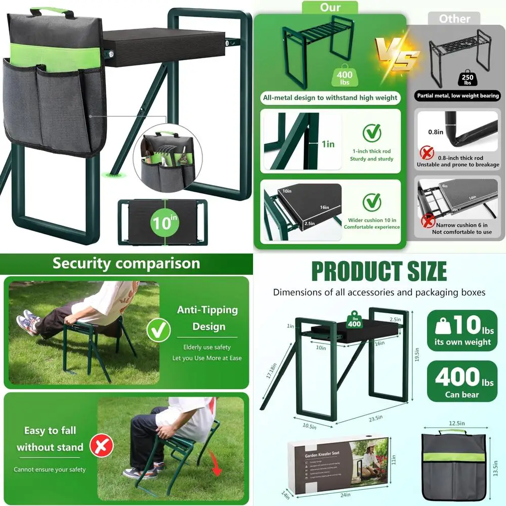 Сверхмощный садовый стул и сиденье для пожилых людей, складной садовый стул емкостью 400 фунтов с опорными ножками и толстой подушкой, в комплект входит
Сверхмощный садовый стул и сиденье для пожилых людей, складной садовый стул емкостью 400 фунтов с опорными ножками и толстой подушкой, в комплект входит