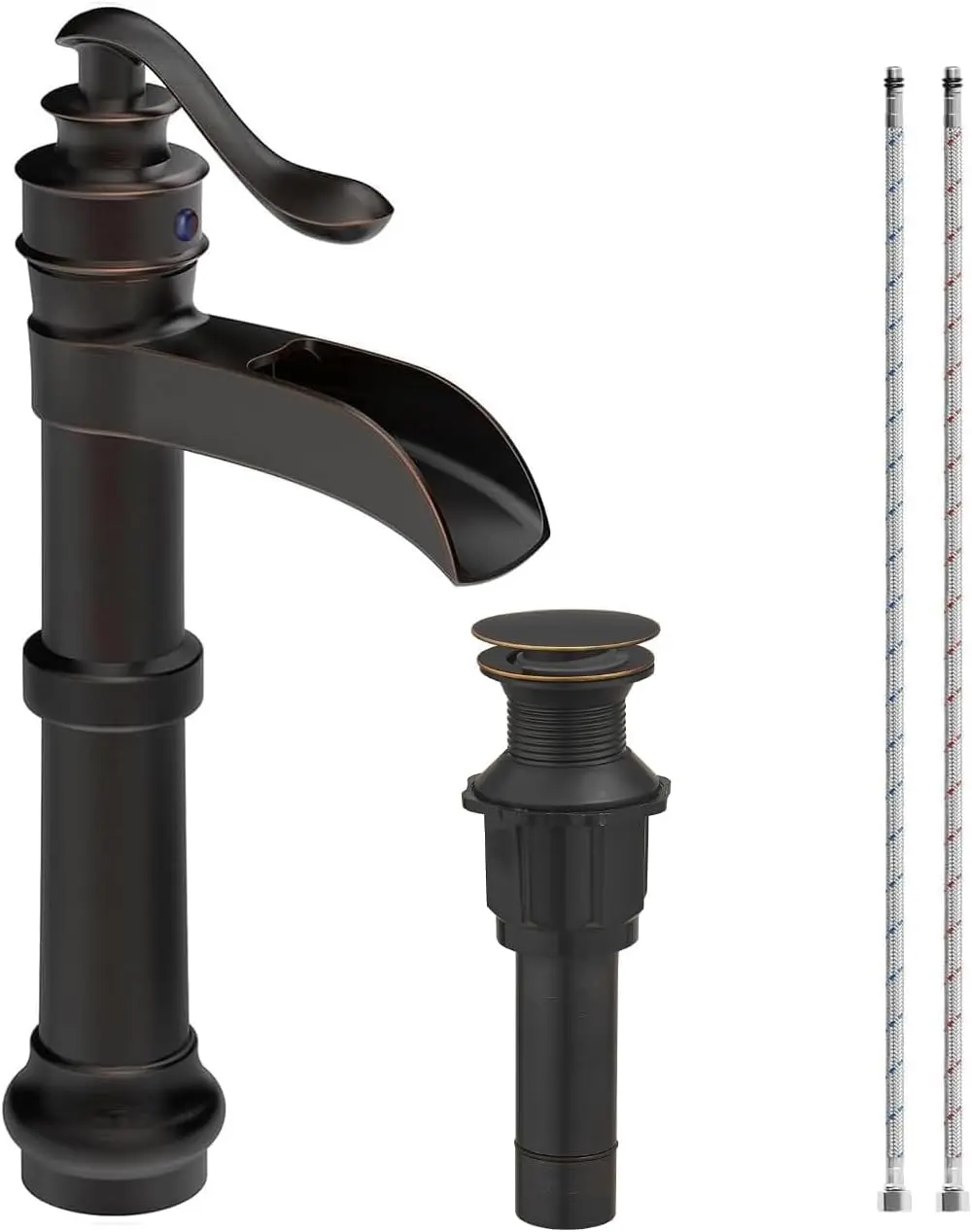 Oil Rubbed Bronze Waterfall Vessel Sink with Single Handle Mixer Tap and Pop Up Drain for Farmhouse Bathroom
Oil Rubbed Bronze Waterfall Vessel Sink with Single Handle Mixer Tap and Pop Up Drain for Farmhouse Bathroom