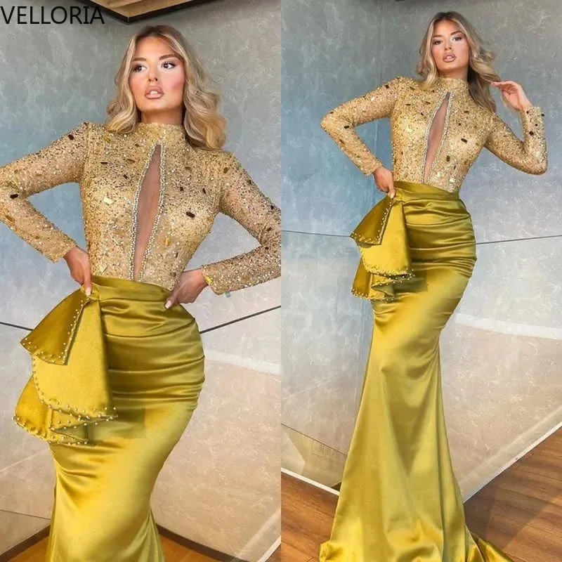 Sexy Mermaid Evening Dress Sequins Beaded High Neck Prom Gowns Illusion Long Sleeve Floor Length Party Dresses Customized
Sexy Mermaid Evening Dress Sequins Beaded High Neck Prom Gowns Illusion Long Sleeve Floor Length Party Dresses Customized