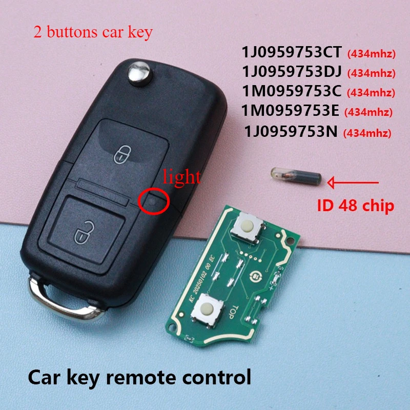 2 Buttons 434mhz ID48 Car Key Fob Remote for VOLKSWAGEN/VW Passat Touran Beetle Bora Golf SEAT Toledo SKODA Octavia 1J0959753N
2 Buttons 434mhz ID48 Car Key Fob Remote for VOLKSWAGEN/VW Passat Touran Beetle Bora Golf SEAT Toledo SKODA Octavia 1J0959753N
