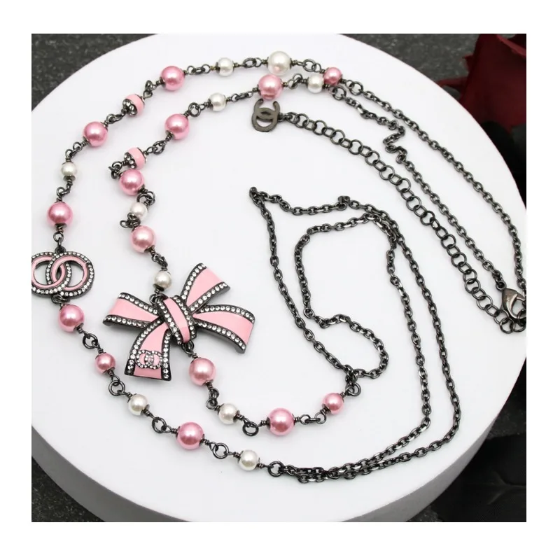 New Bow Double Bead Necklace Fashion Versatile Necklace Sweater Chain
New Bow Double Bead Necklace Fashion Versatile Necklace Sweater Chain