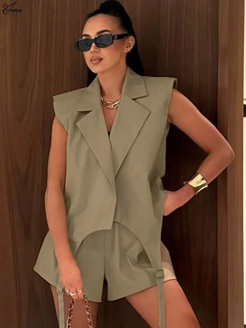 Oymimi Eleagnt Khaki Cotton Two Piece Outfits Woman Turn-Down Collar Sleeveless Shirts And High Waist Simple Shorts Female Sets
Oymimi Eleagnt Khaki Cotton Two Piece Outfits Woman Turn-Down Collar Sleeveless Shirts And High Waist Simple Shorts Female Sets