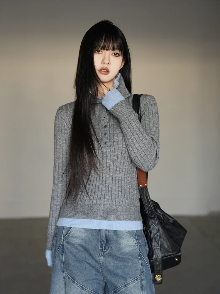 Women's Wool Knitted Sweater Fake Two-Piece Sle Collared Slim Fit Inner Wear Base irt Casual Sle Regular Length Long Sl...
Women's Wool Knitted Sweater Fake Two-Piece Sle Collared Slim Fit Inner Wear Base irt Casual Sle Regular Length Long Sl...