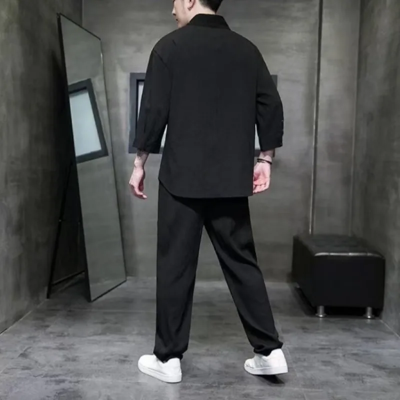 Traditional Chinese Design Men's Short Sleeve Set Cooling Fabric Drape Loose Fit Summer Outfit
Traditional Chinese Design Men's Short Sleeve Set Cooling Fabric Drape Loose Fit Summer Outfit