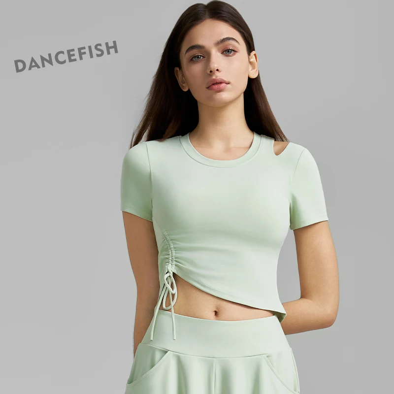 DANCEFISH Sports T-shirt Fixed Cup Yoga Clothing Tight Shoulder Hollow Sexy Pleated Drawstring Fitness Clothes for Women
DANCEFISH Sports T-shirt Fixed Cup Yoga Clothing Tight Shoulder Hollow Sexy Pleated Drawstring Fitness Clothes for Women